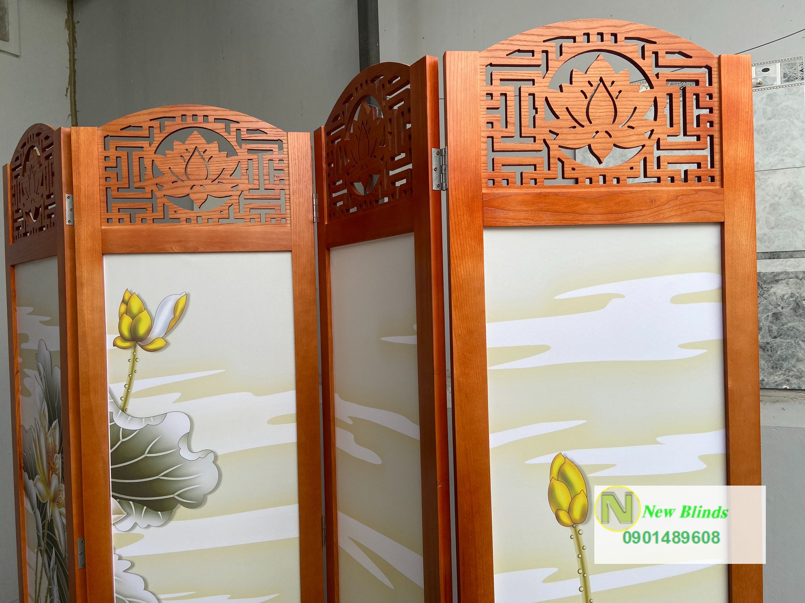 bình phong hoa sen cá chép 5
