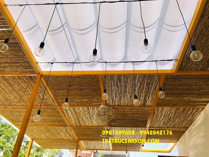 ốp trần tre đan ô vuông