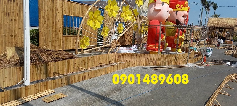 hàng rào tre bồn hoa
