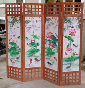 BÌNH PHONG GỖ CẢNH HOA SEN