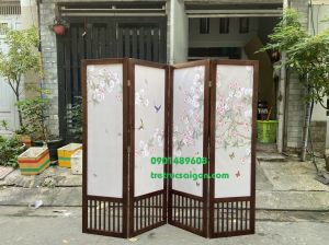 Bình phong gỗ sồi chim én hoa đào