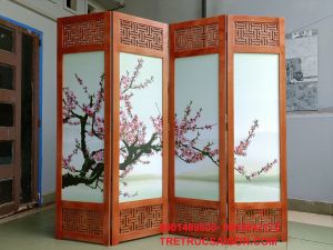 BÌNH PHONG GỖ HOA ĐÀO