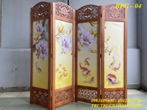BÌNH PHONG GỖ HOA MAI CÁ CHÉP