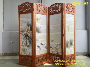 BÌNH PHONG GỖ HOA SEN CÁ CHÉP