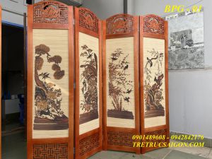 BÌNH PHONG GỖ TỨ QUÝ PHONG THỦY