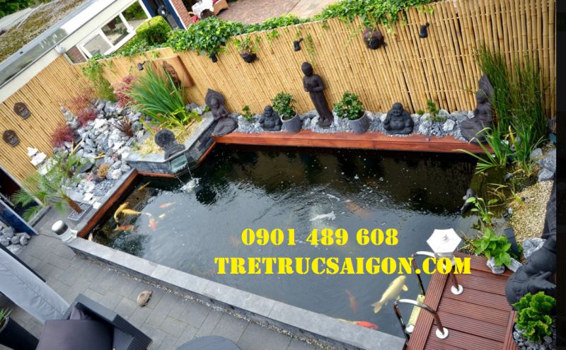 bày trí sân vườn bằng tre trúc