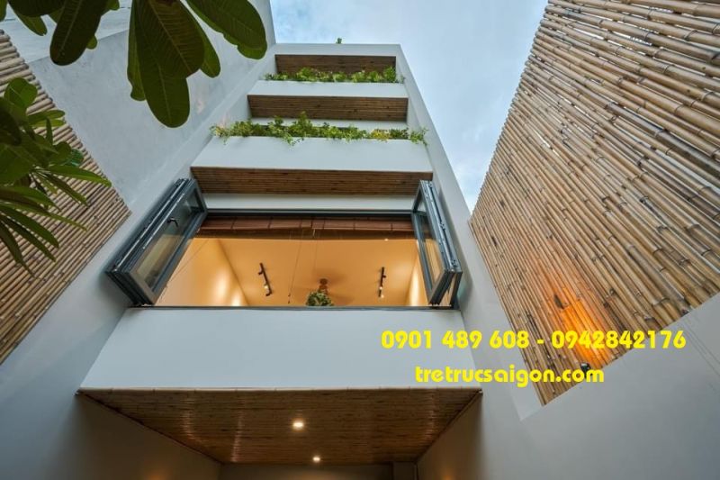 Thi công ốp tre nhà phố Anh Long Củ Chi